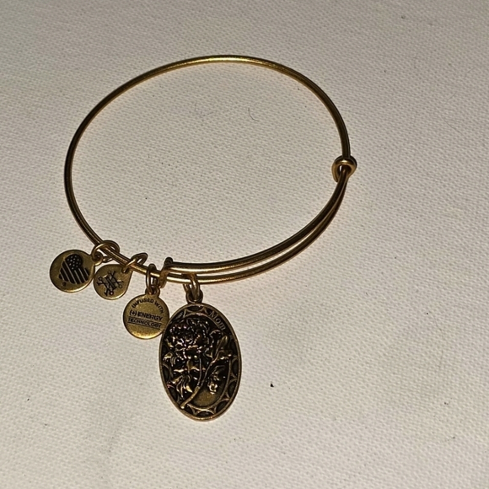 Alex & Ani Antique Gold Bangle Bracelet with Mom Charms
